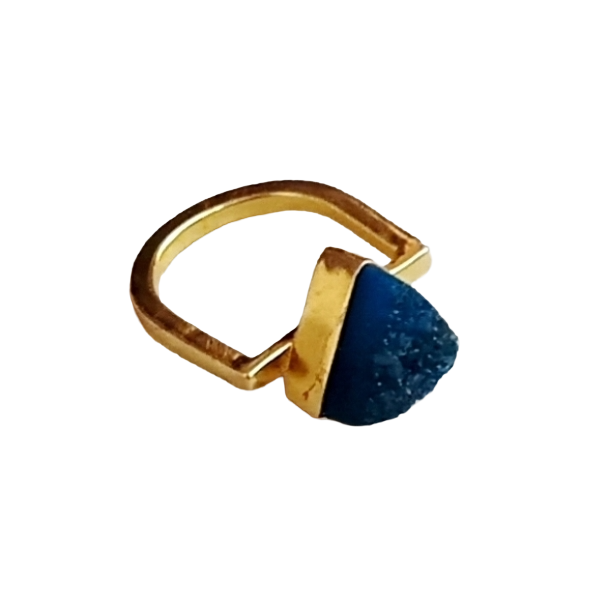Elegant Handcrafted Gold Plated Rings with Blue Druzy Stone for Women