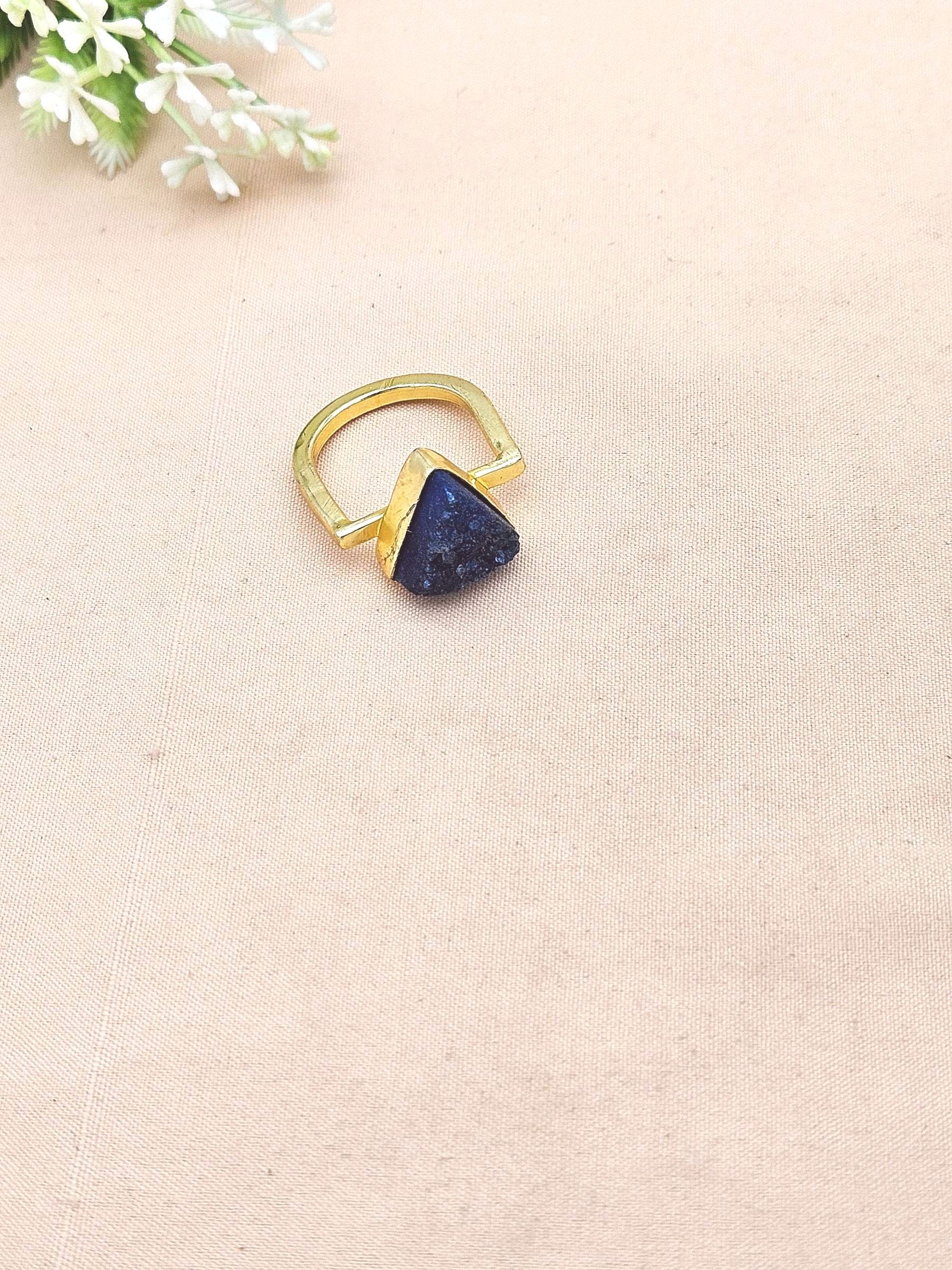 Elegant Handcrafted Gold Plated Rings with Blue Druzy Stone for Women