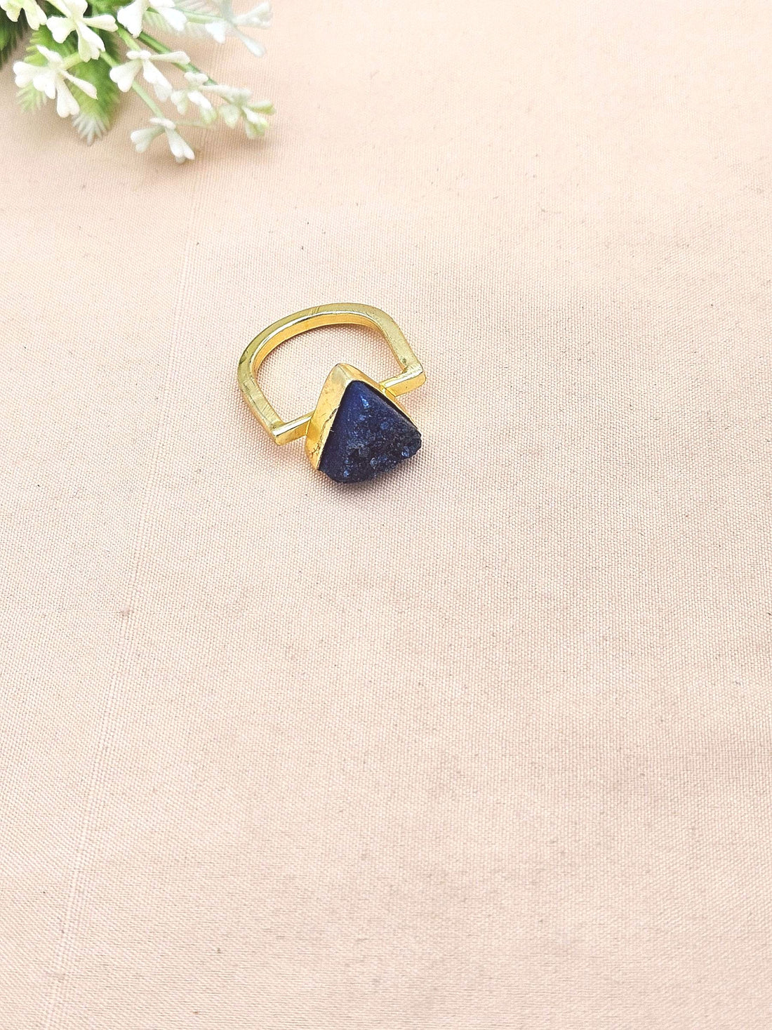 Elegant Handcrafted Gold Plated Rings with Blue Druzy Stone for Women