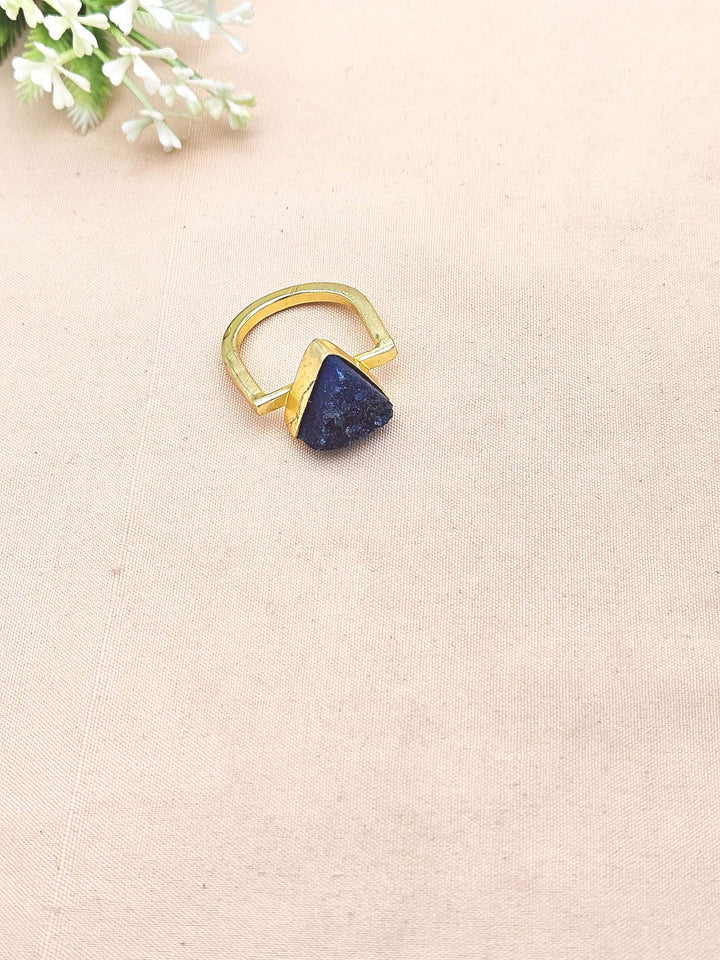 Elegant Handcrafted Gold Plated Rings with Blue Druzy Stone for Women