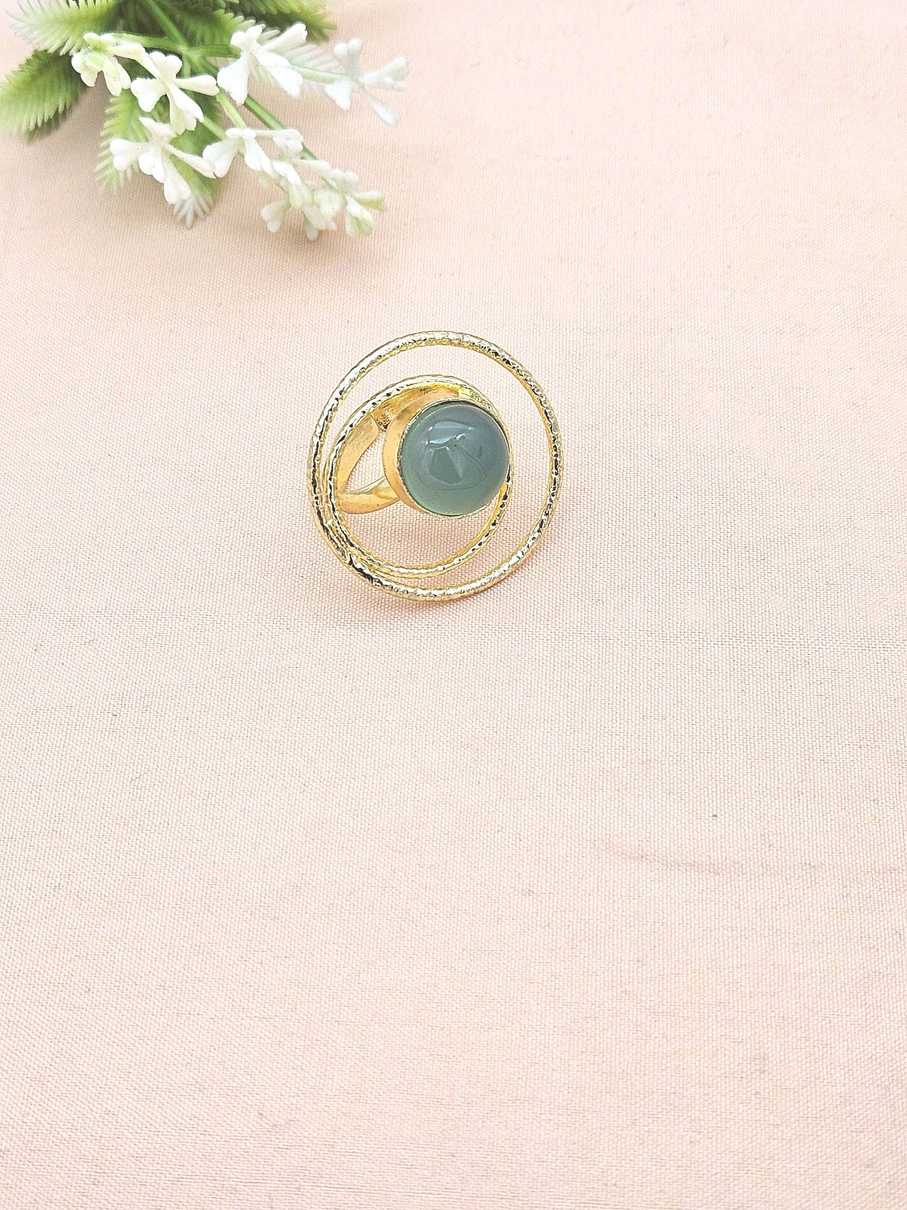 Gold Plated Chalcedony Stone Rings for Women - Handcrafted Designer Statement Ring