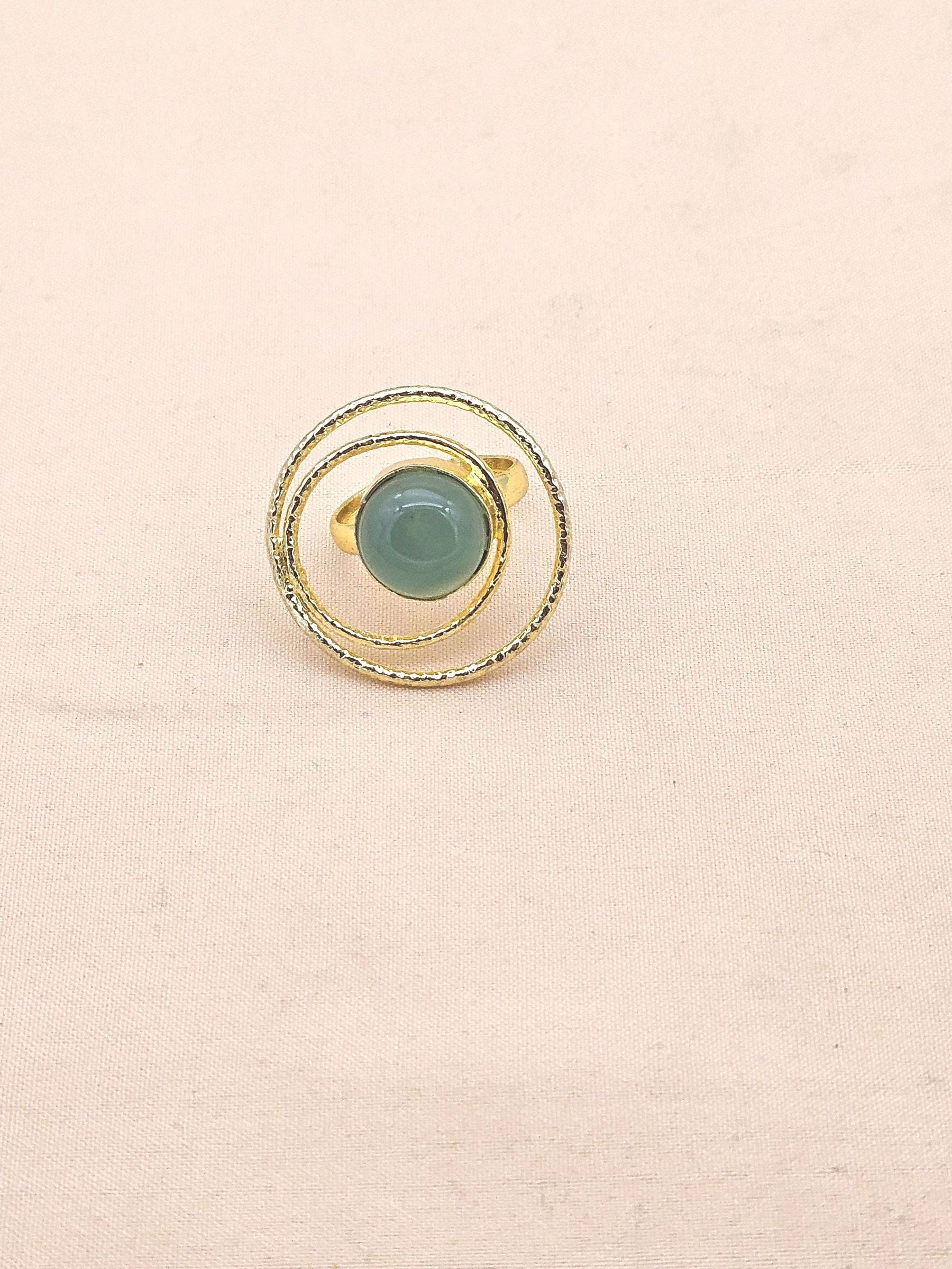 Gold Plated Chalcedony Stone Rings for Women - Handcrafted Designer Statement Ring