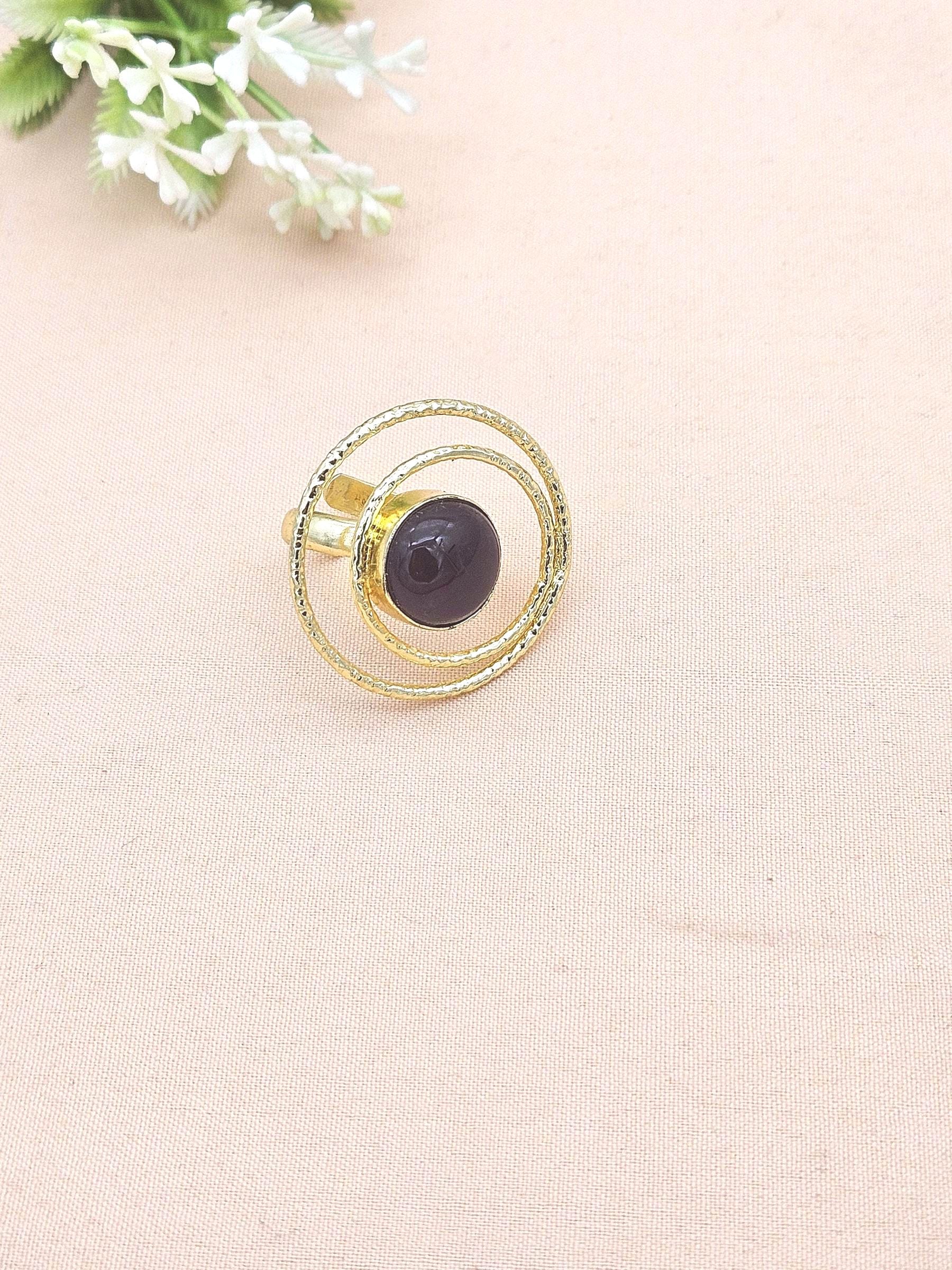 Gold Plated Amethyst Stone Rings for Women - Handcrafted Designer Statement Ring