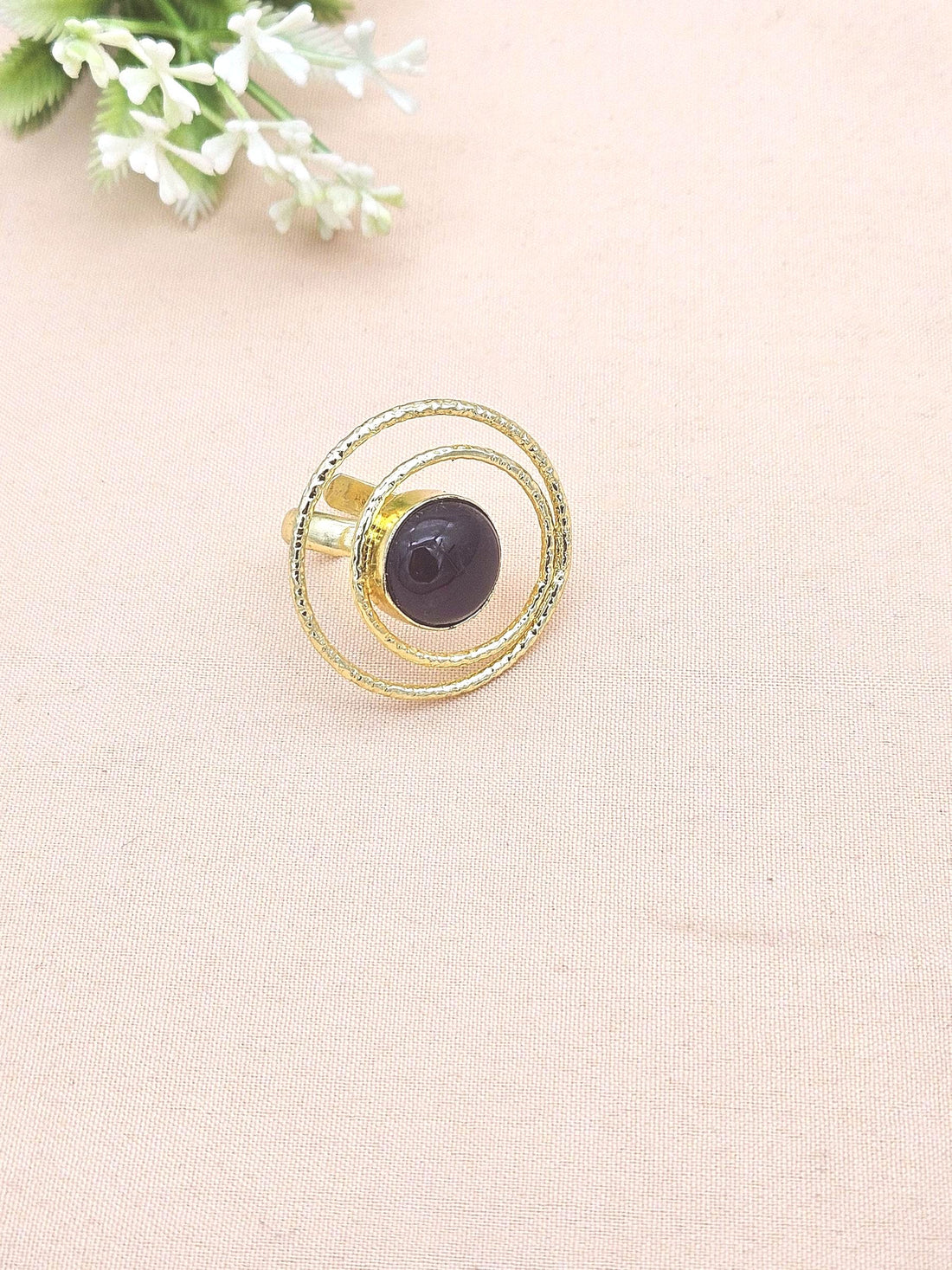 Gold Plated Amethyst Stone Rings for Women - Handcrafted Designer Statement Ring