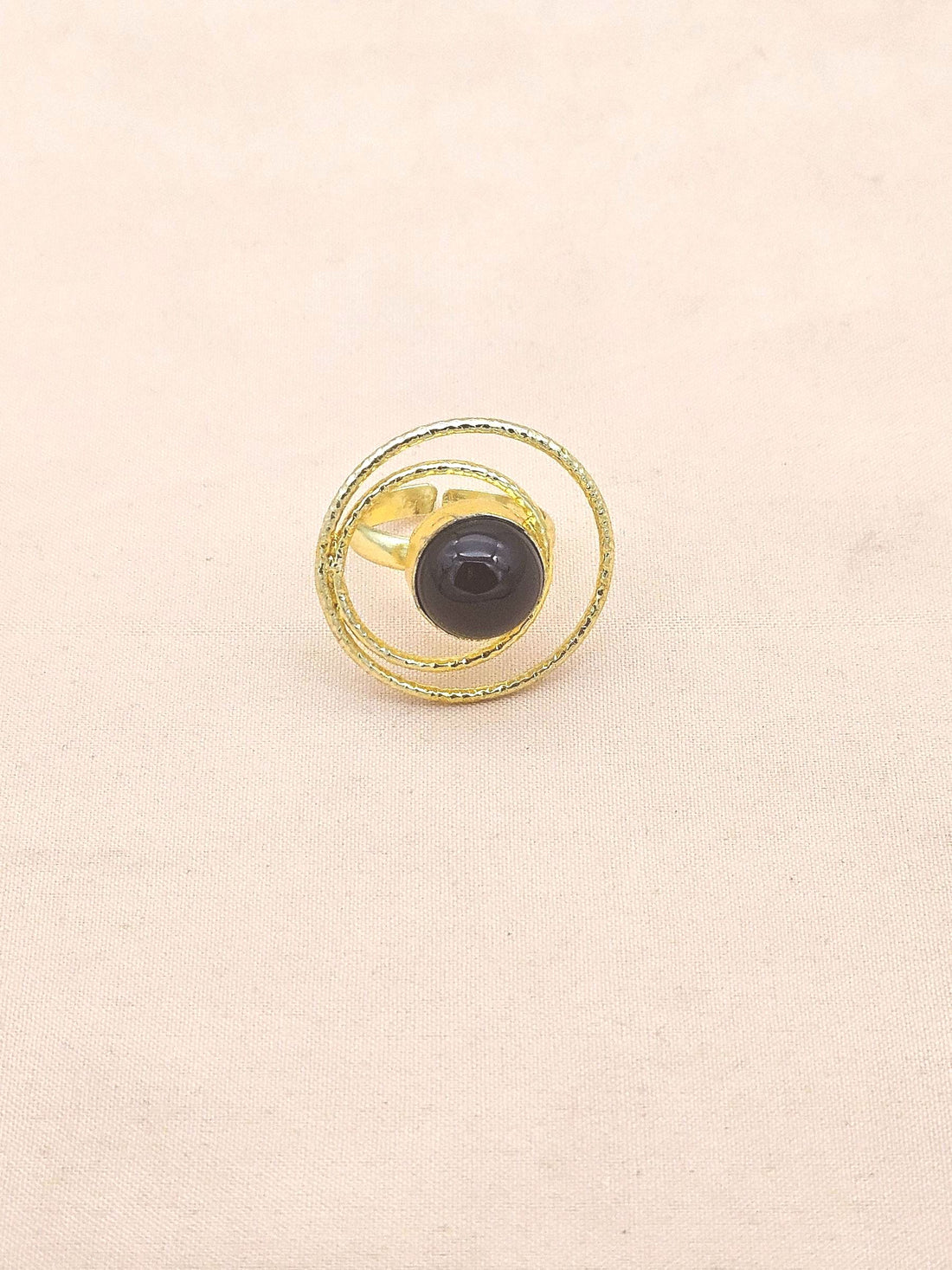 Gold Plated Black Onyx Stone Rings for Women - Handcrafted Designer Statement Ring