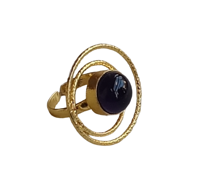 Gold Plated Black Onyx Stone Rings for Women - Handcrafted Designer Statement Ring
