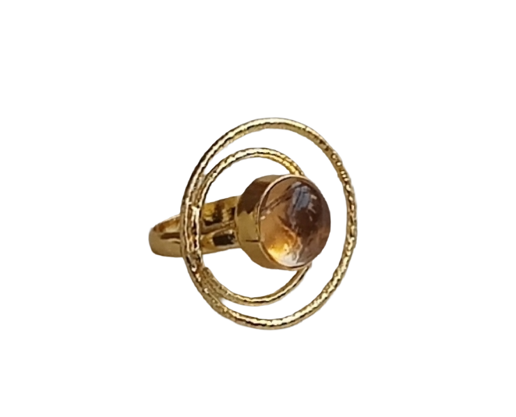 Gold Plated Yellow Glass Stone Rings for Women - Handcrafted Designer Statement Ring