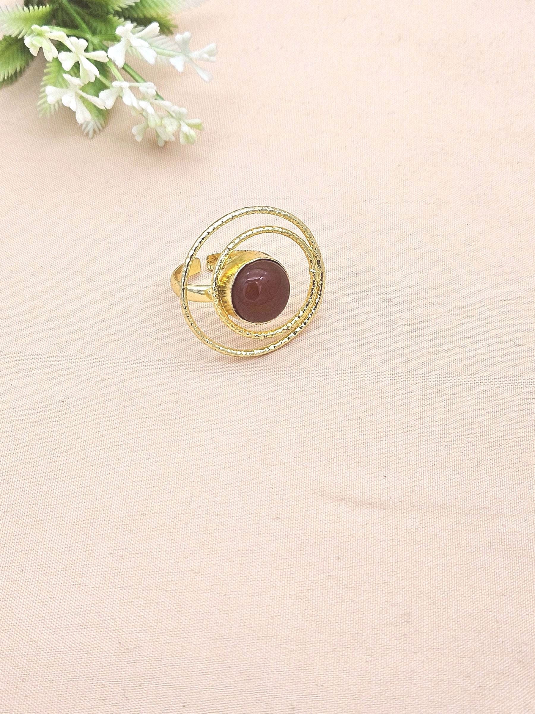 Gold Plated Red Onyx Stone Rings for Women - Handcrafted Designer Statement Ring
