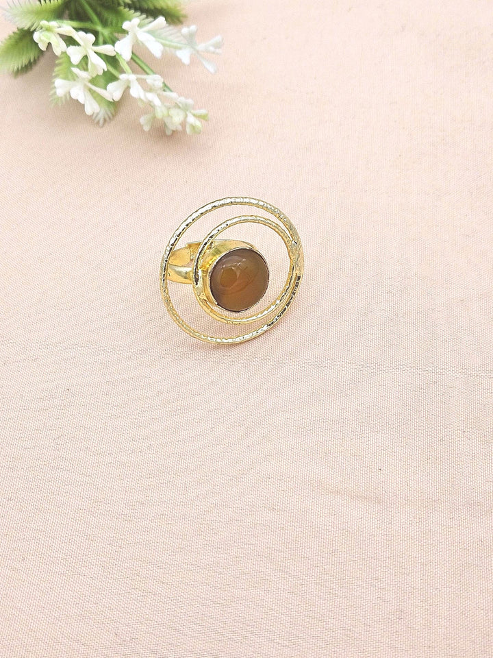 Gold Plated Yellow Chalcedony Stone Rings for Women - Handcrafted Designer Statement Ring