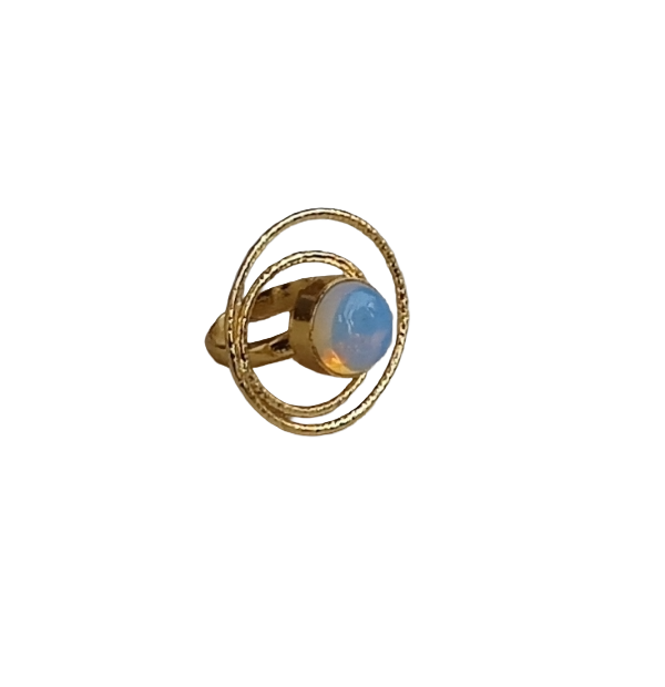 Gold Plated Synthetic Pink Opal Stone Rings for Women - Handcrafted Designer Statement Ring