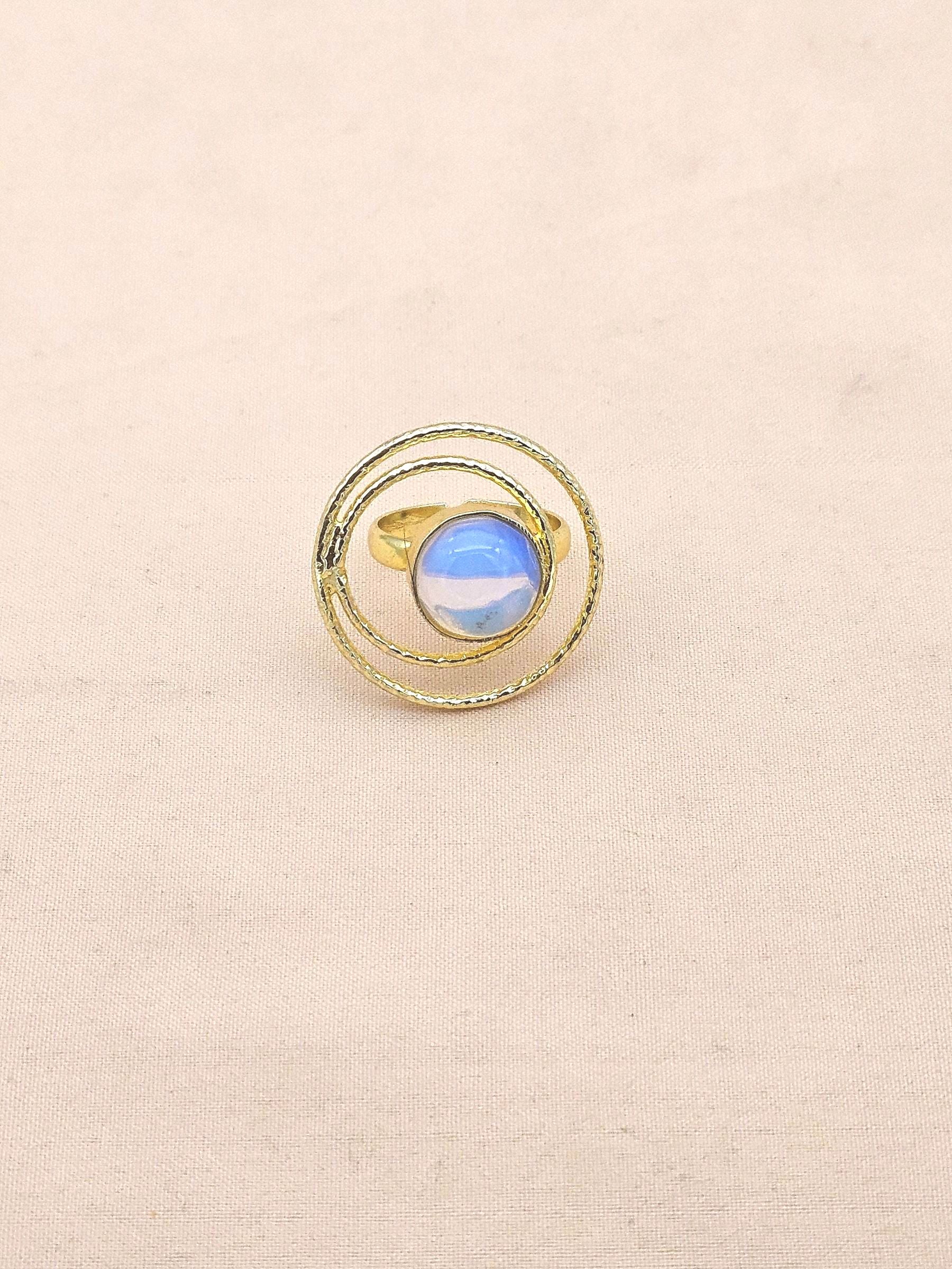 Gold Plated Synthetic Pink Opal Stone Rings for Women - Handcrafted Designer Statement Ring