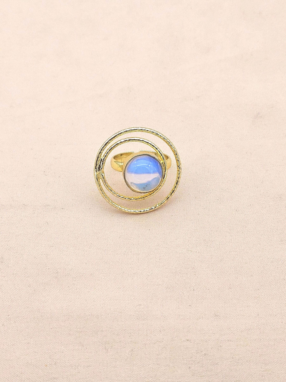 Gold Plated Synthetic Pink Opal Stone Rings for Women - Handcrafted Designer Statement Ring