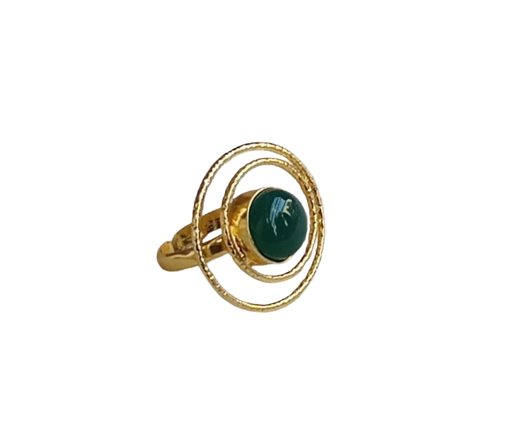 Gold Plated Green Onyx Stone Rings for Women - Handcrafted Designer Statement Ring