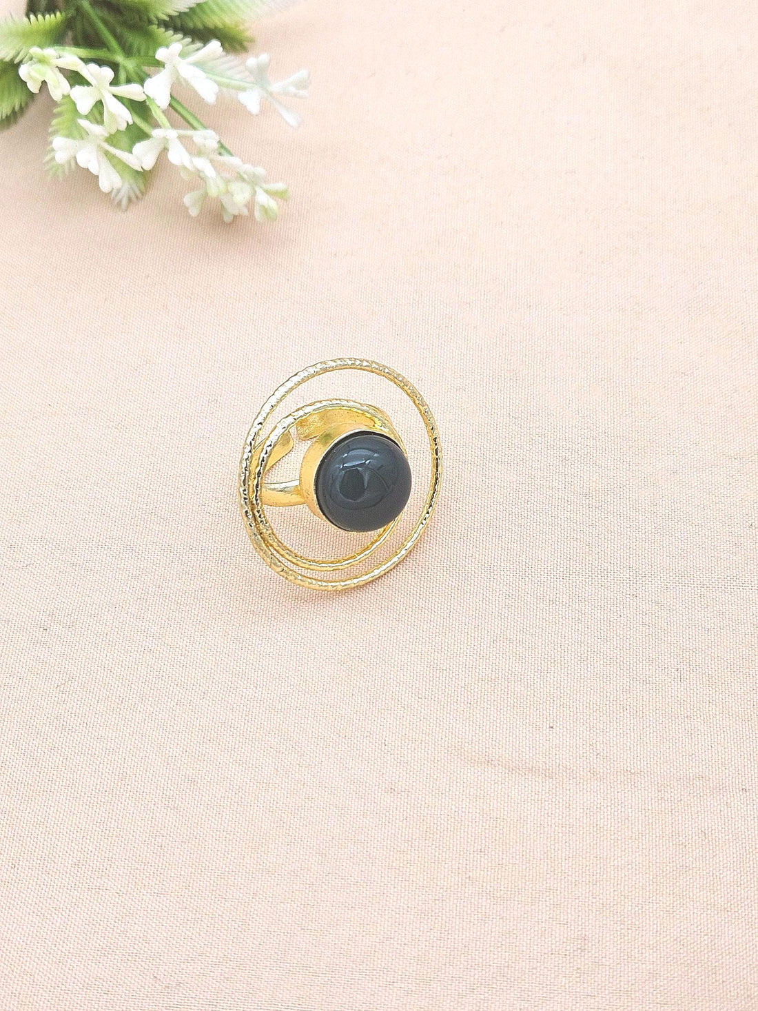 Gold Plated Green Onyx Stone Rings for Women - Handcrafted Designer Statement Ring