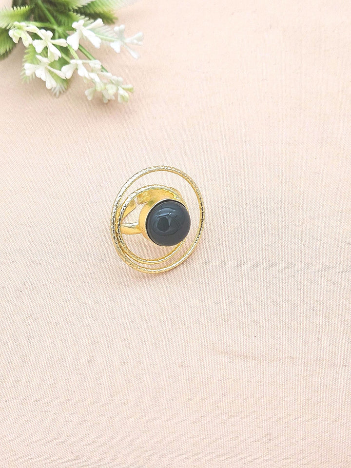 Gold Plated Green Onyx Stone Rings for Women - Handcrafted Designer Statement Ring