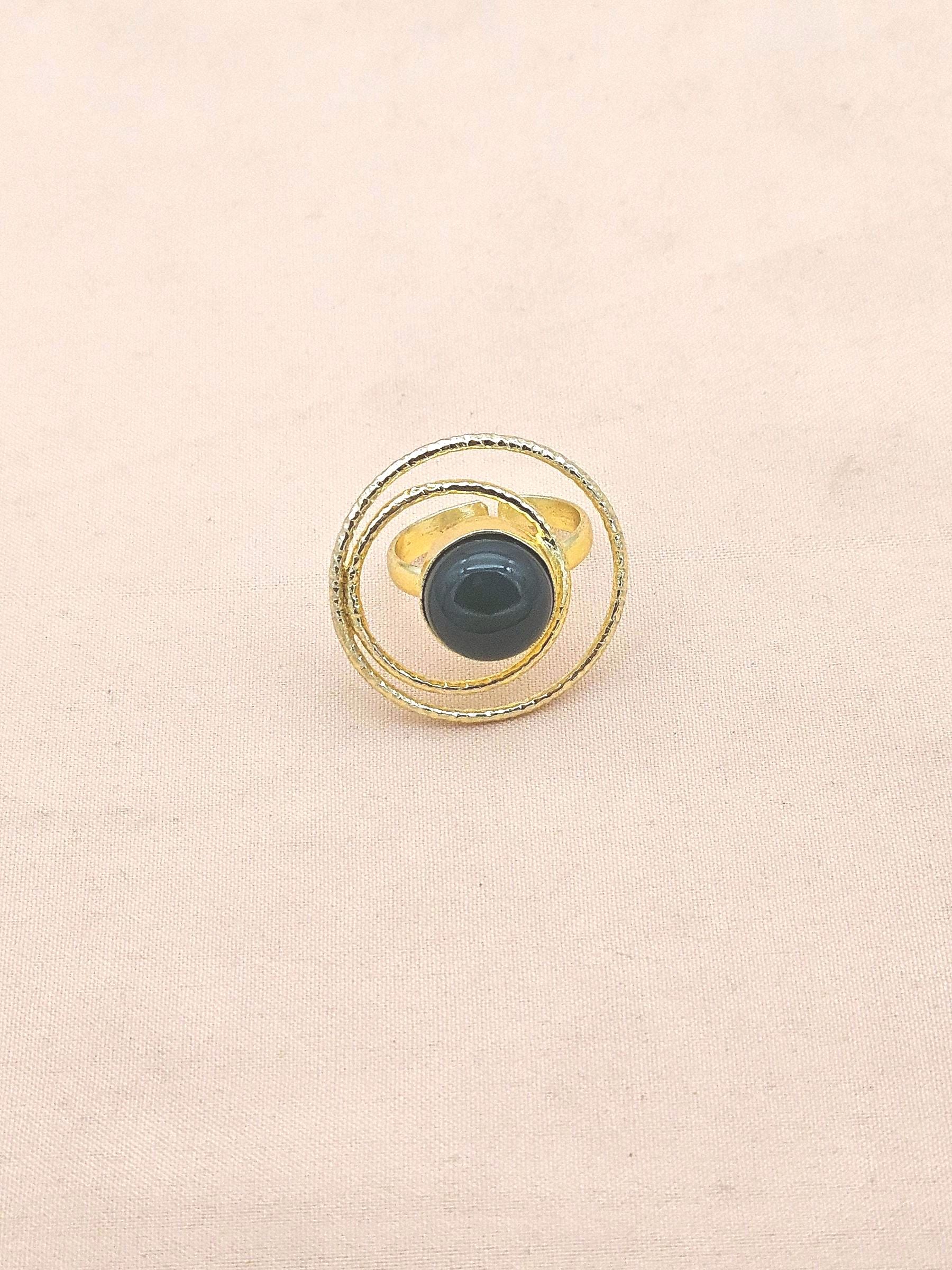 Gold Plated Green Onyx Stone Rings for Women - Handcrafted Designer Statement Ring
