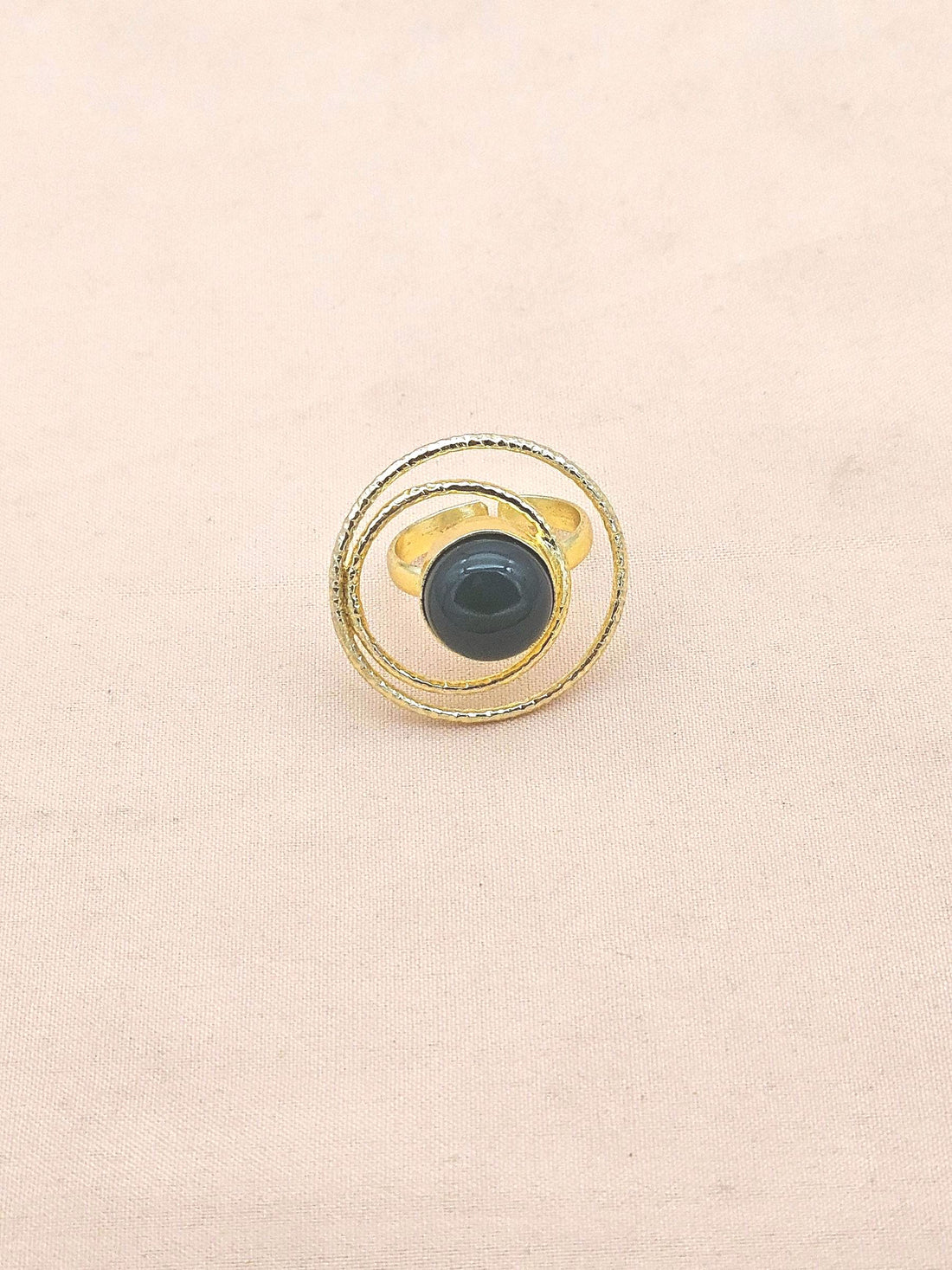 Gold Plated Green Onyx Stone Rings for Women - Handcrafted Designer Statement Ring