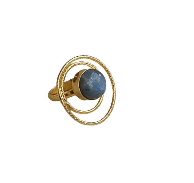 Gold Plated Labradorite Stone Rings for Women - Handcrafted Designer Statement Ring