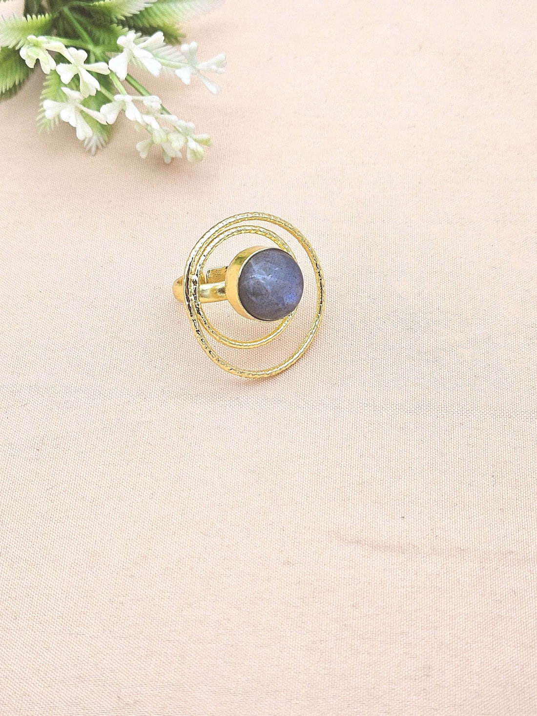 Gold Plated Labradorite Stone Rings for Women - Handcrafted Designer Statement Ring