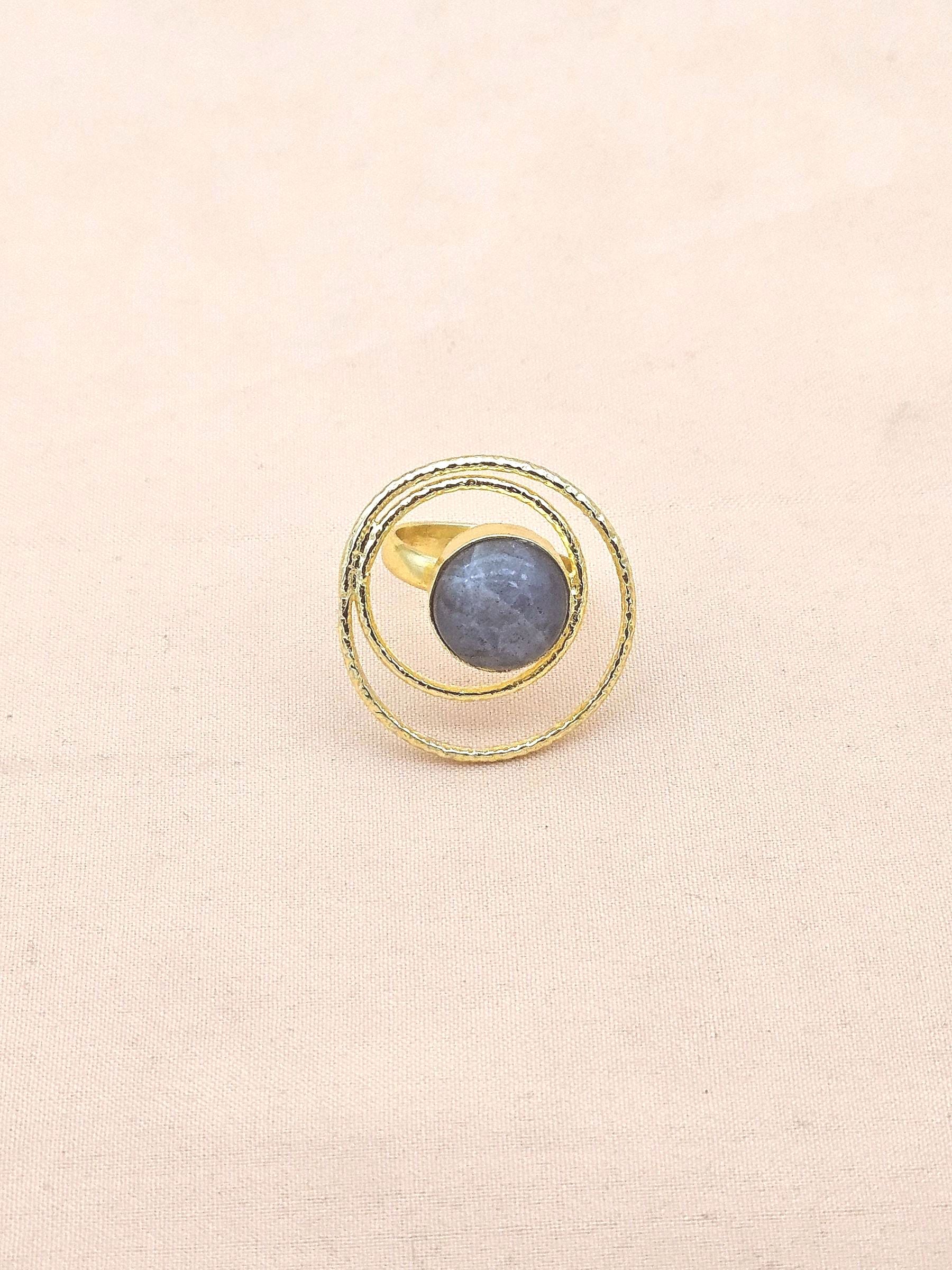 Gold Plated Labradorite Stone Rings for Women - Handcrafted Designer Statement Ring