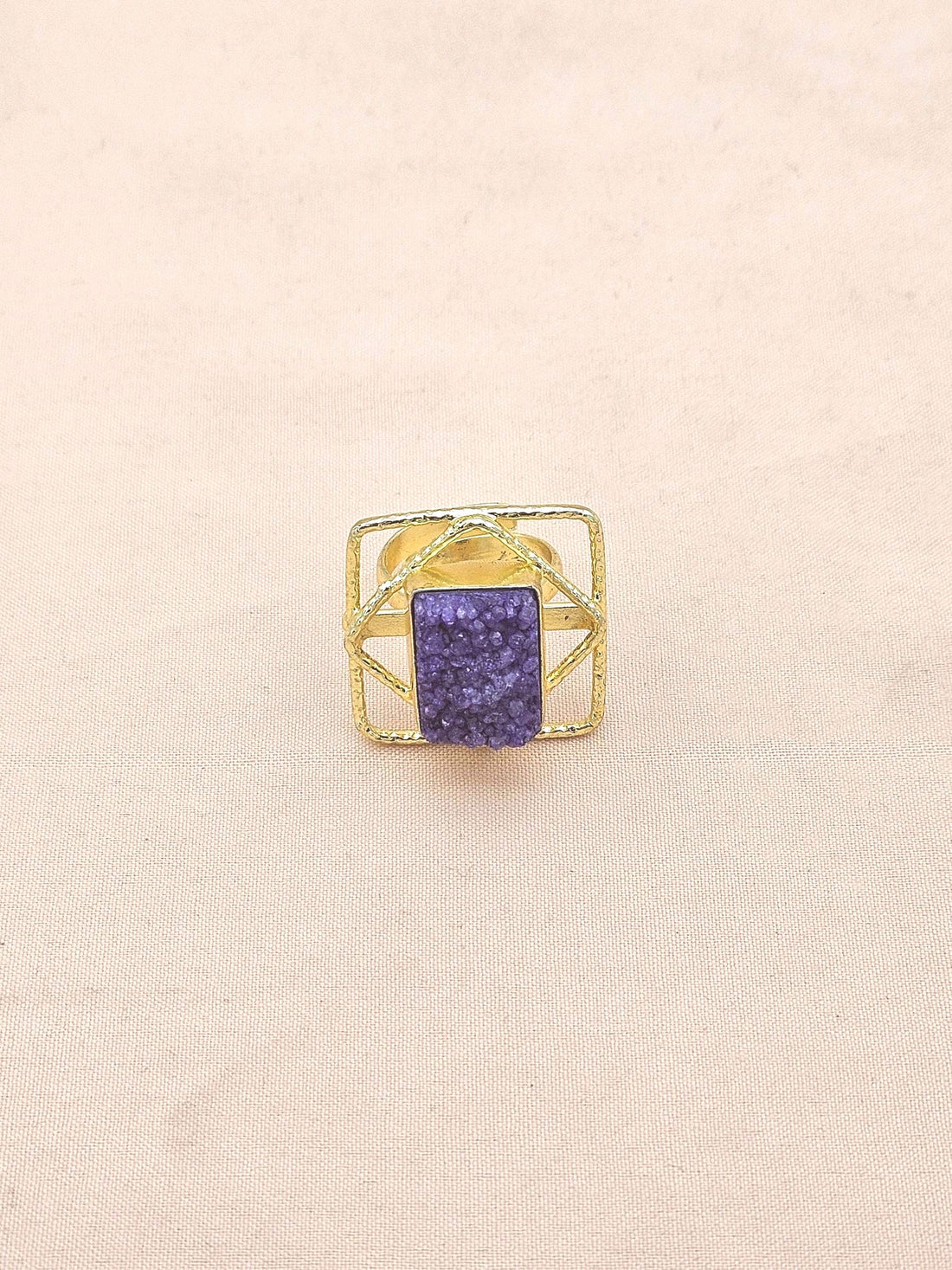 Gold plated Blue Druzy Ring for Women - Handmade Designer Gemstone Statement Ring