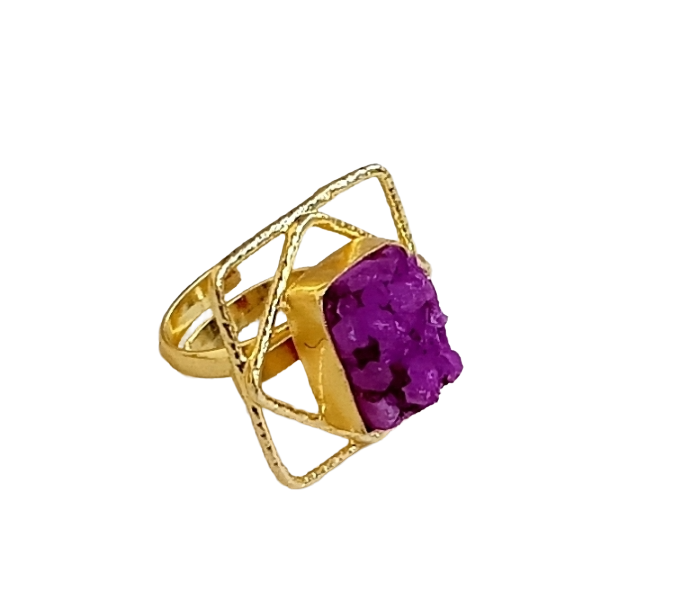 Gold plated Magenta Druzy Ring for Women - Handmade Designer Gemstone Statement Ring