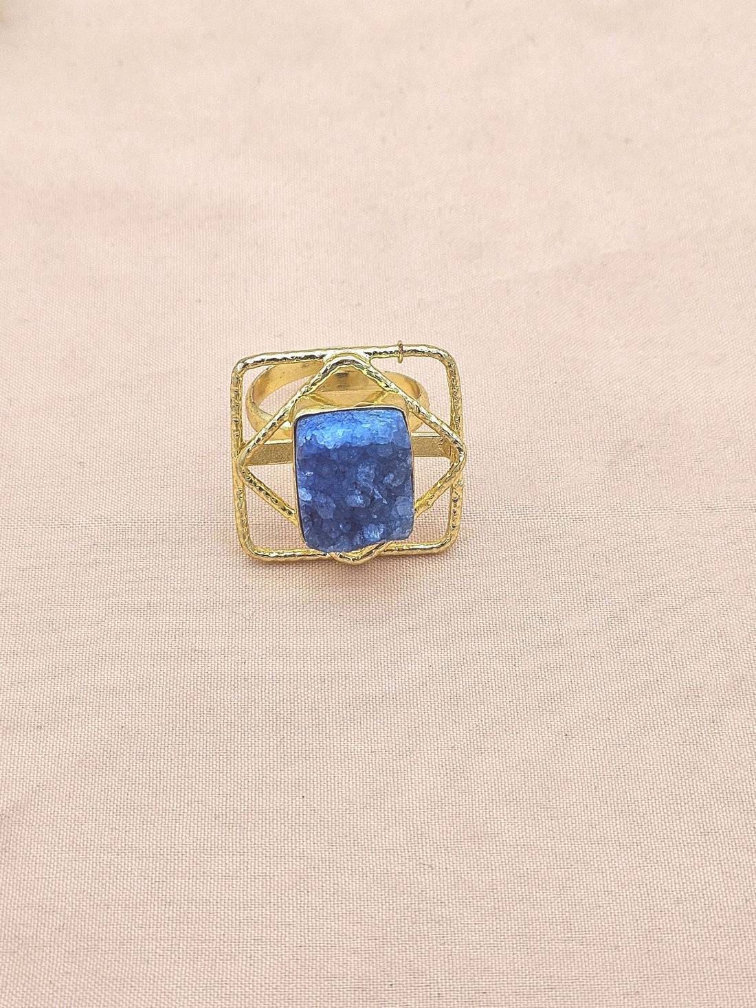 Gold plated Sky Blue Druzy Ring for Women - Handmade Designer Gemstone Statement Ring