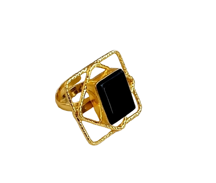 Gold plated Black Onyx Ring for Women - Handmade Designer Gemstone Statement Ring