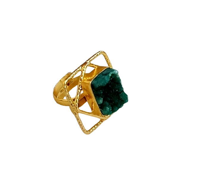 Gold plated Green Druzy Ring for Women - Handmade Designer Gemstone Statement Ring
