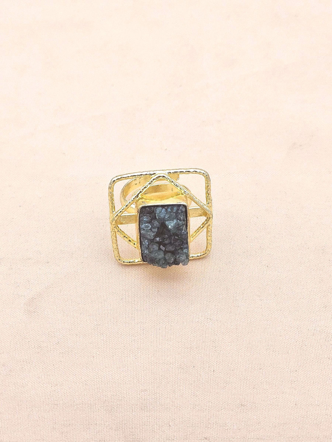 Gold plated Green Druzy Ring for Women - Handmade Designer Gemstone Statement Ring