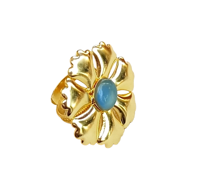 Gold plated Chalcedony Ring for Women - Handmade Floral Designer Gemstone Statement Ring