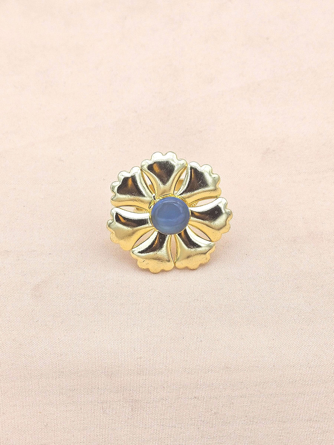 Gold plated Chalcedony Ring for Women - Handmade Floral Designer Gemstone Statement Ring