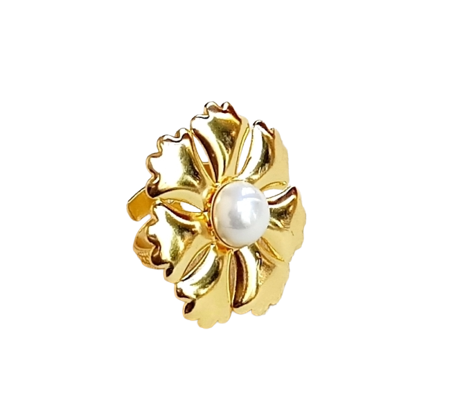 Gold plated Pearl Ring for Women - Handmade Floral Designer Gemstone Statement Ring