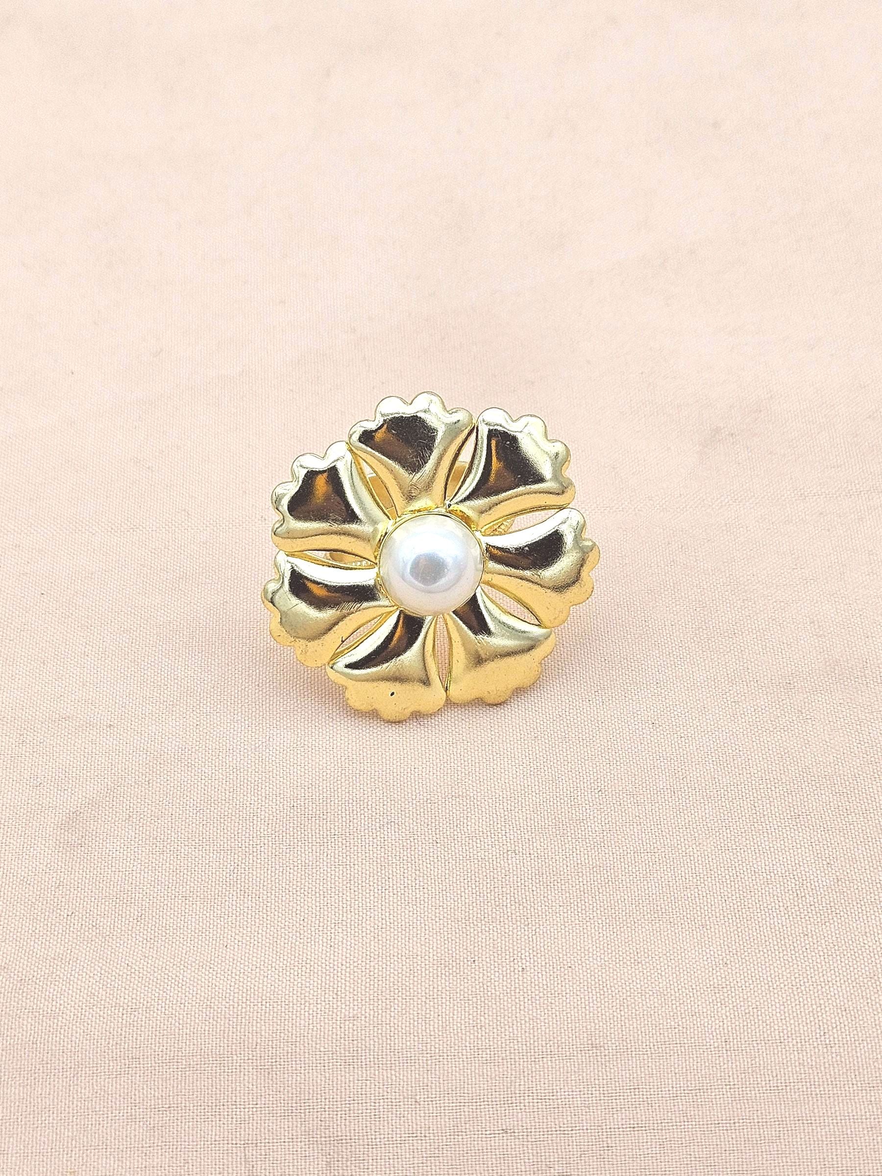 Gold plated Pearl Ring for Women - Handmade Floral Designer Gemstone Statement Ring