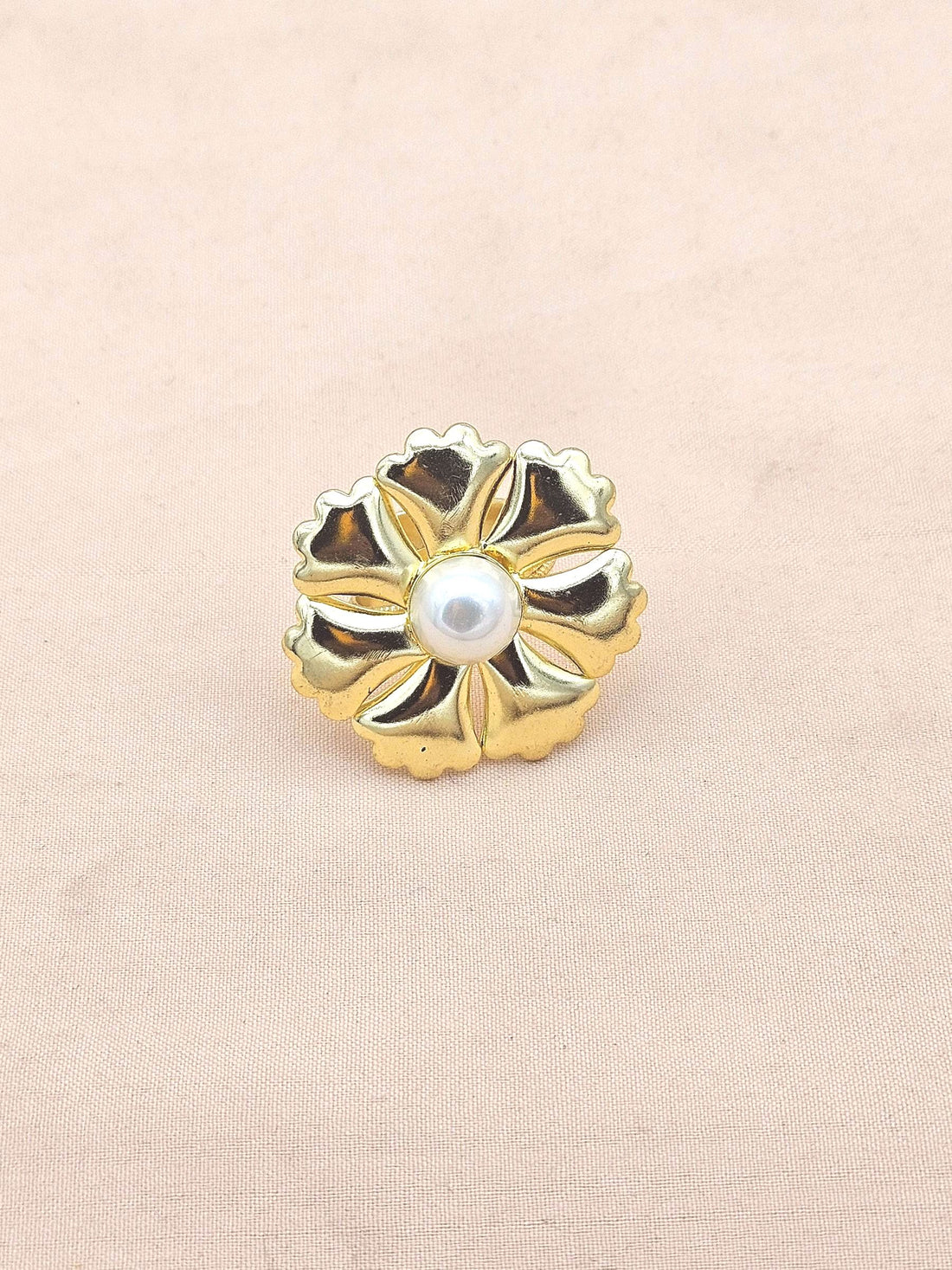 Gold plated Pearl Ring for Women - Handmade Floral Designer Gemstone Statement Ring