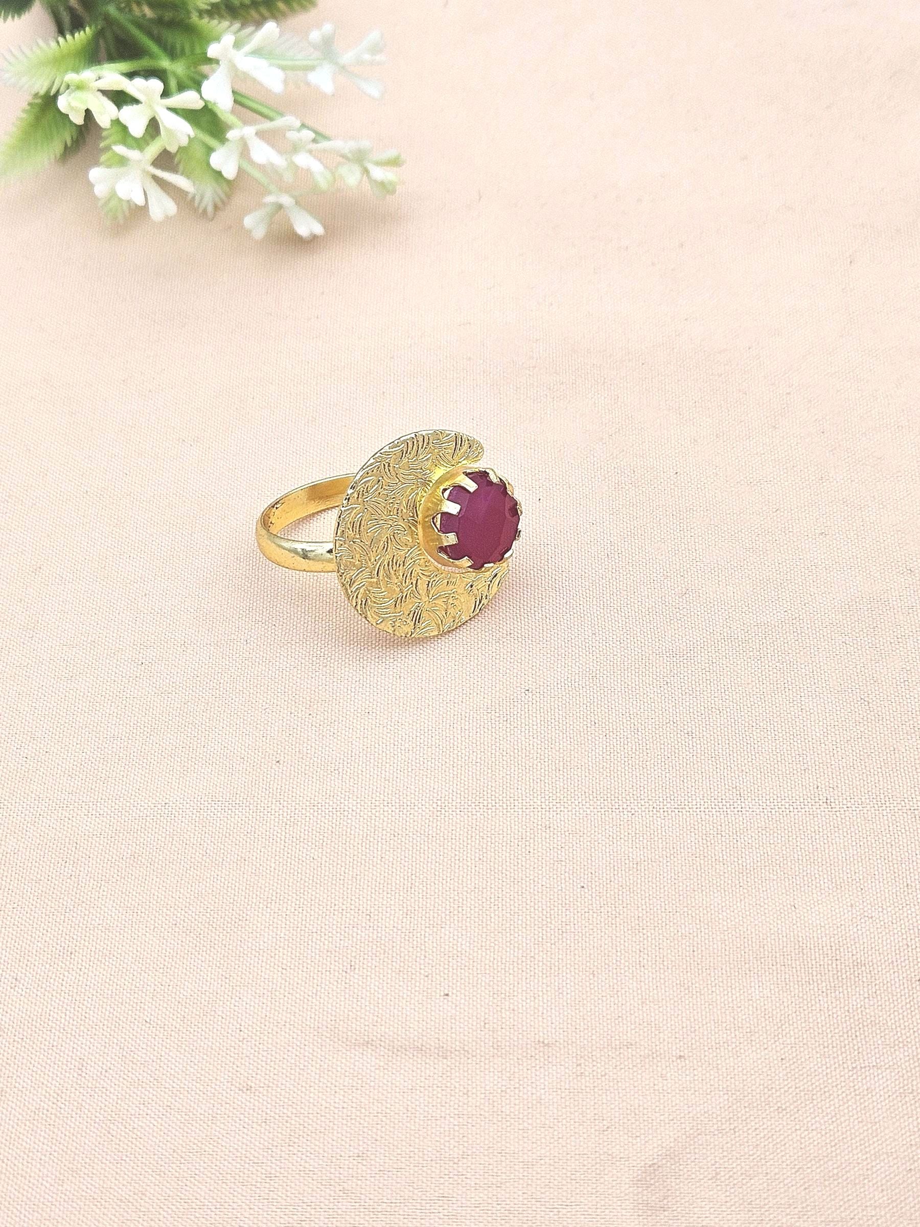Awesome Gold plated Red Onyx stone Round Designer Finger Ring for women
