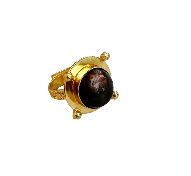 Awesome Gold plated Labradorite stone Round Designer Finger Ring for women
