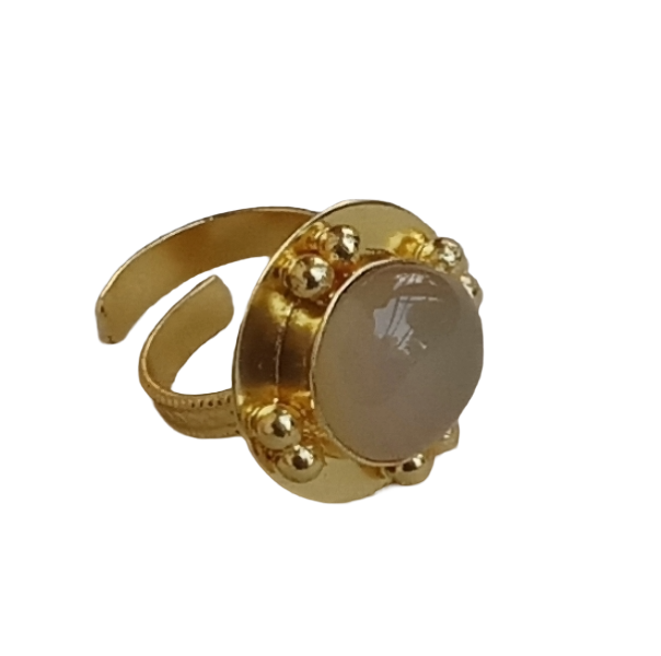 Amazing Gold plated Beige Chalcedony stone Round Designer Finger Ring for women
