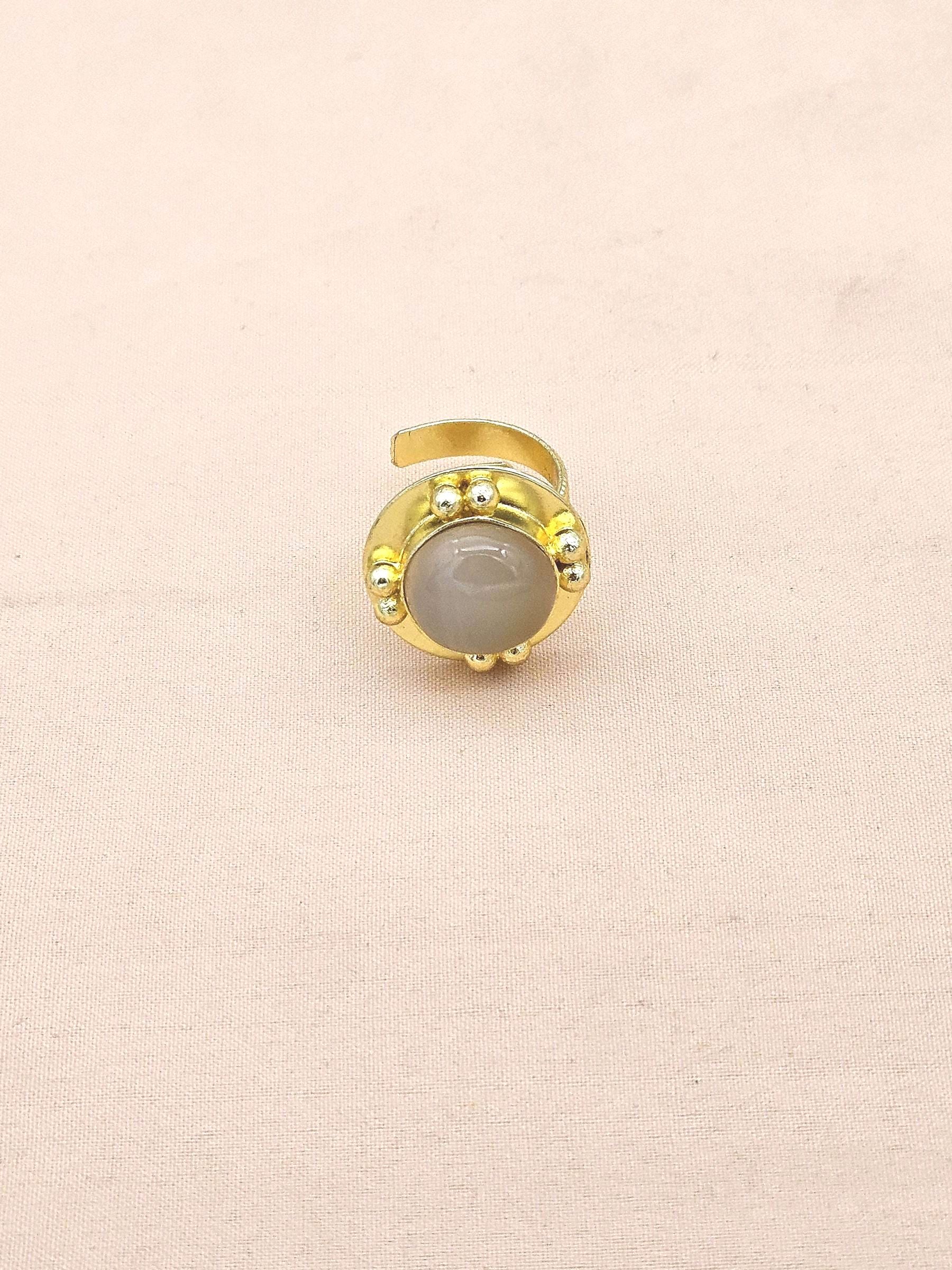 Amazing Gold plated Beige Chalcedony stone Round Designer Finger Ring for women