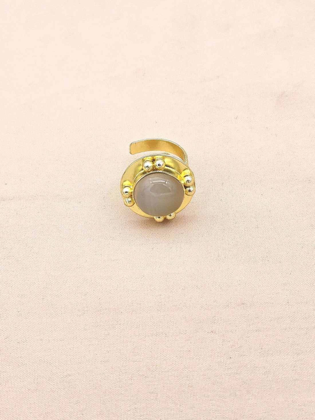 Amazing Gold plated Beige Chalcedony stone Round Designer Finger Ring for women