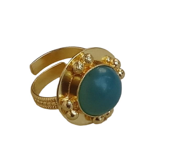 Amazing Gold plated Blue Chalcedony stone Round Designer Finger Ring for women