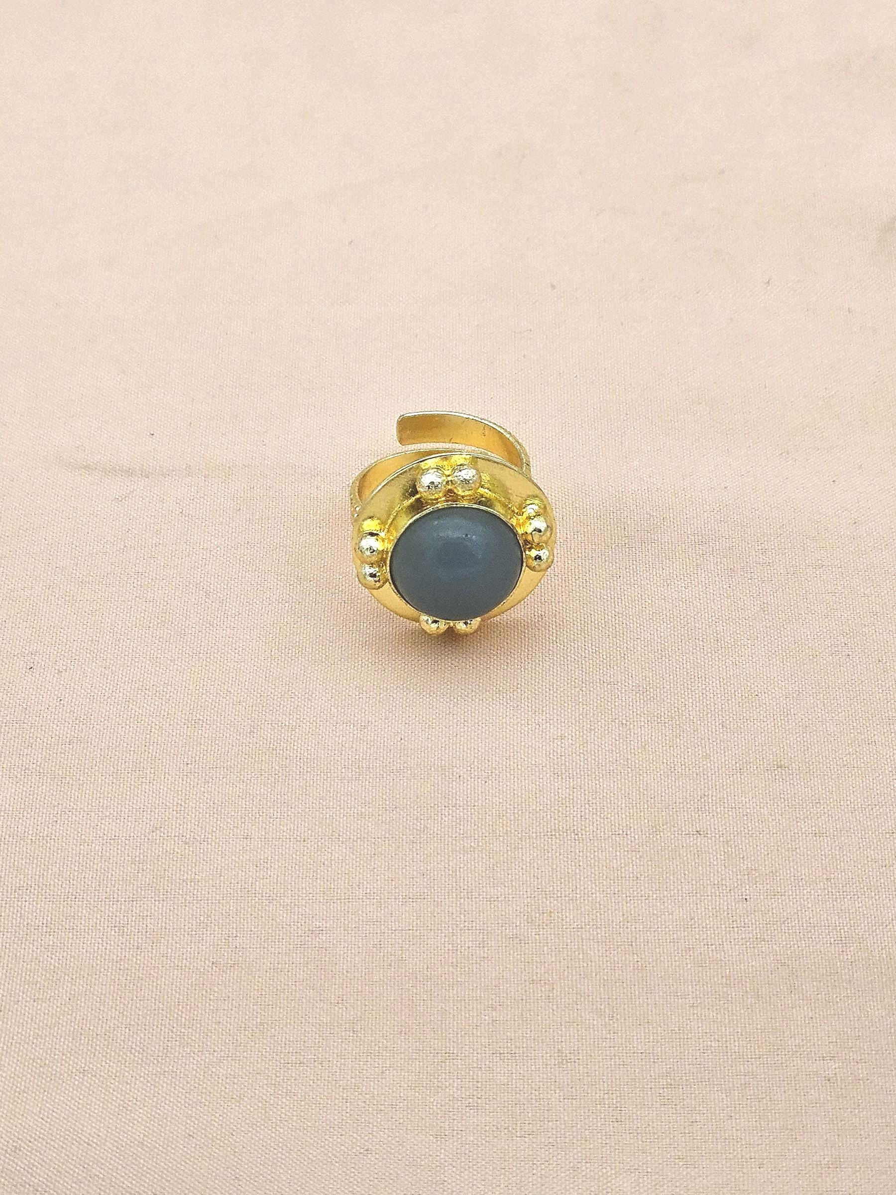 Amazing Gold plated Blue Chalcedony stone Round Designer Finger Ring for women