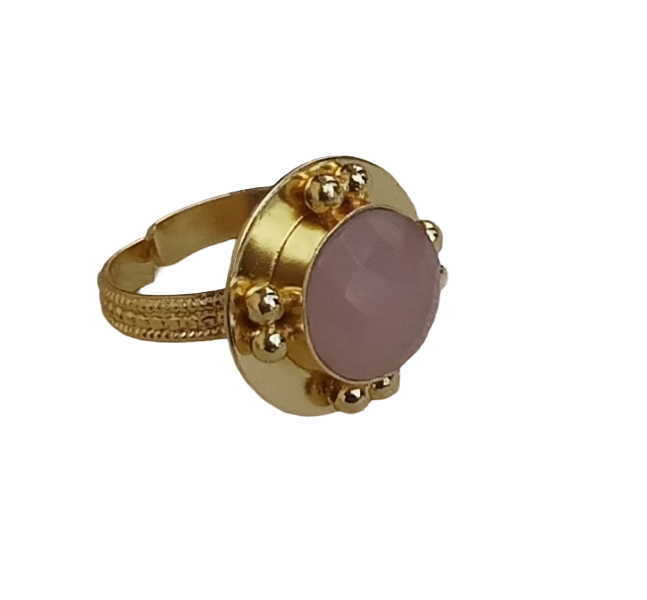 Amazing Gold plated Rose Quartzy stone Round Designer Finger Ring for women