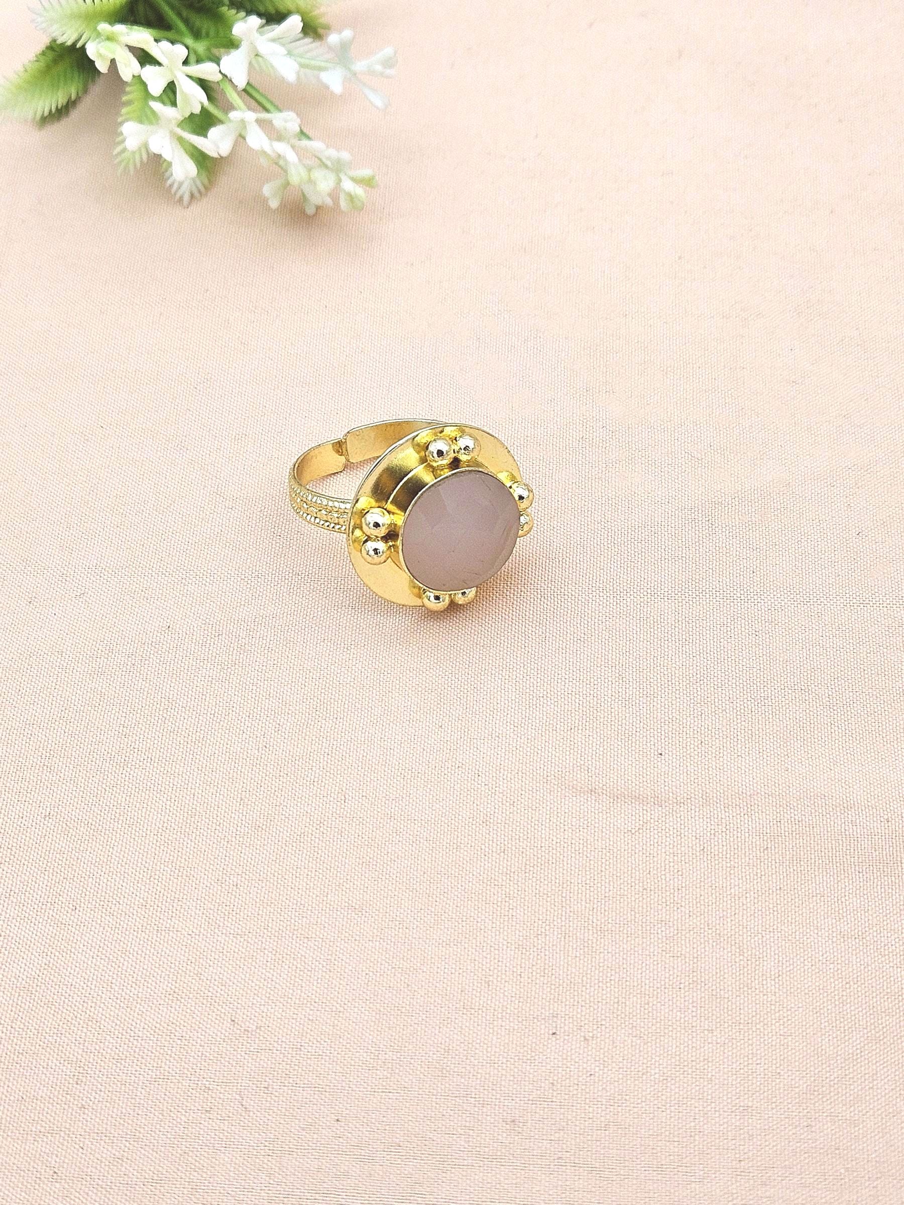 Amazing Gold plated Rose Quartzy stone Round Designer Finger Ring for women