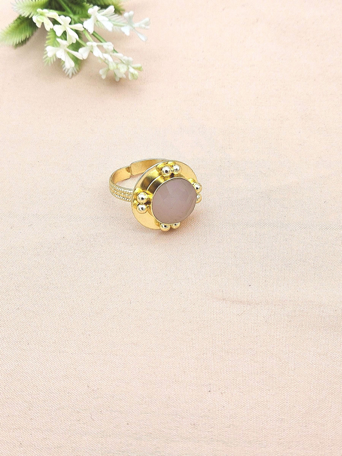 Amazing Gold plated Rose Quartzy stone Round Designer Finger Ring for women