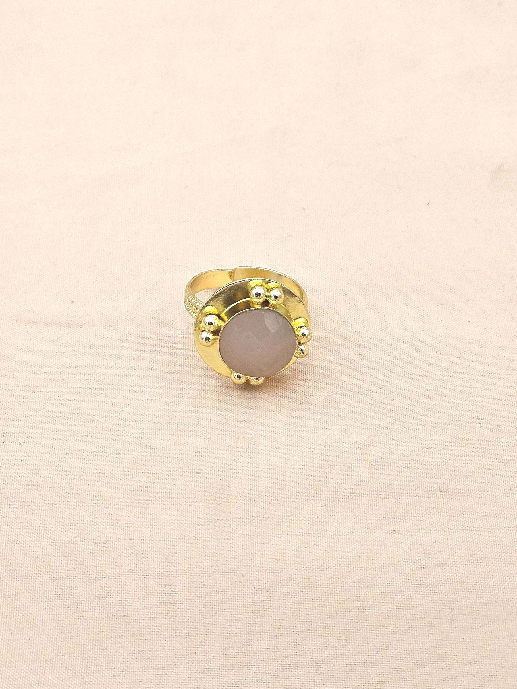Amazing Gold plated Rose Quartzy stone Round Designer Finger Ring for women