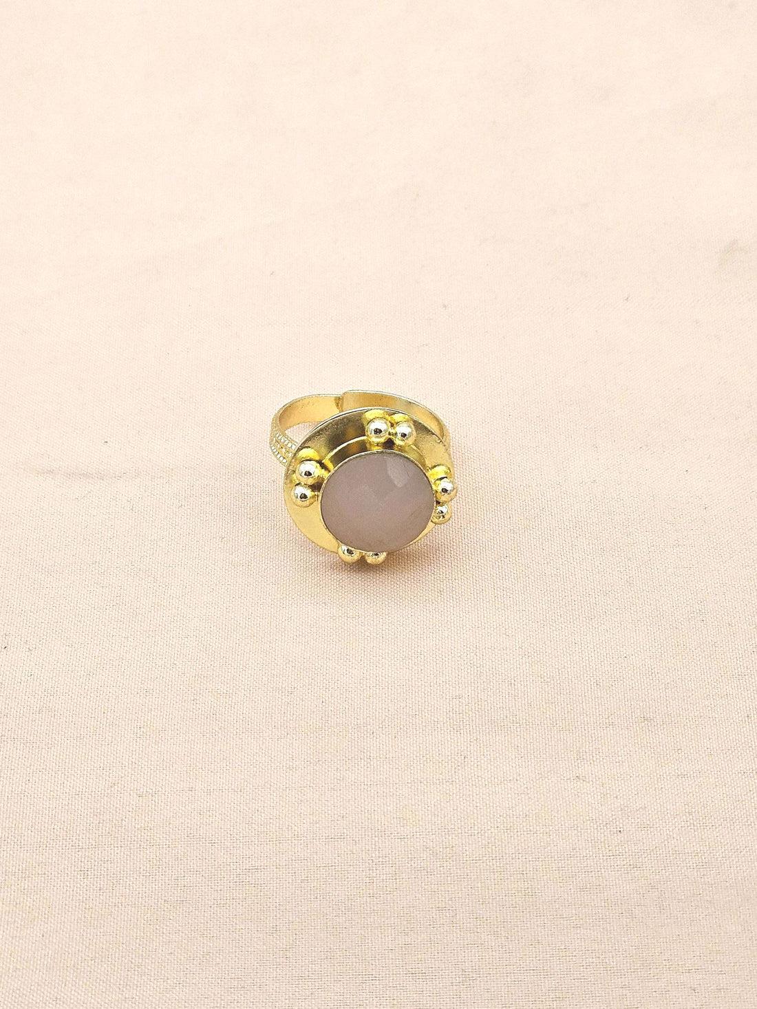 Amazing Gold plated Rose Quartzy stone Round Designer Finger Ring for women