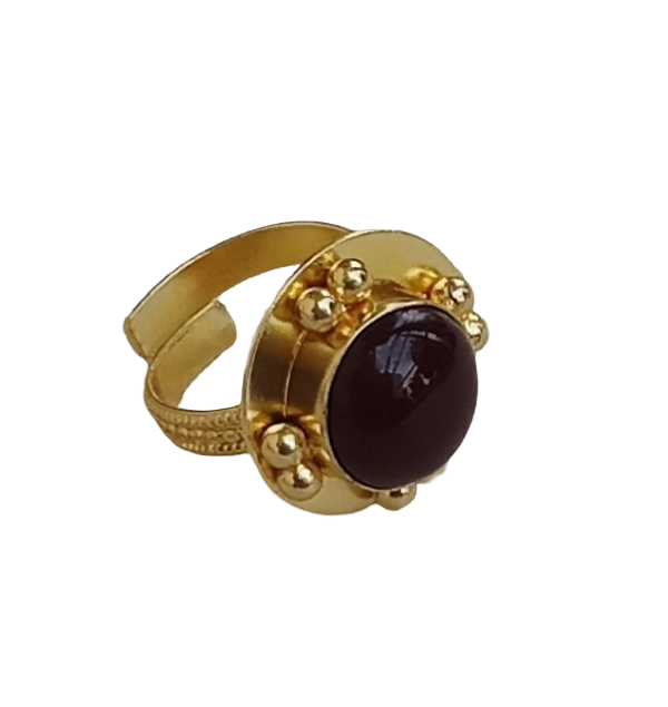 Amazing Gold plated Red Onyx stone Round Designer Finger Ring for women
