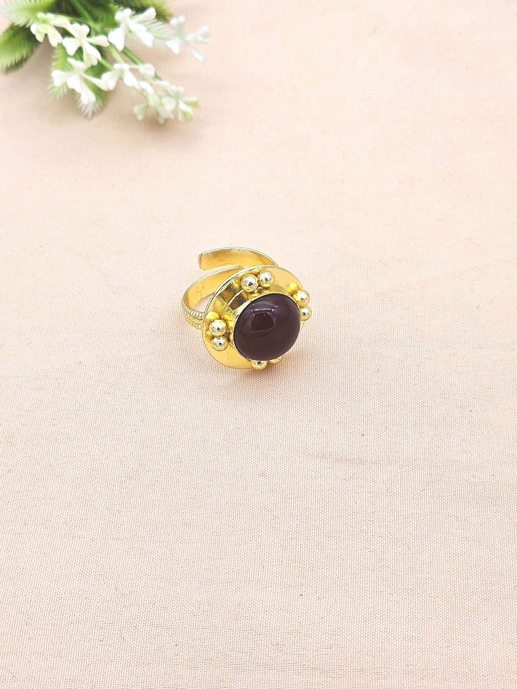 Amazing Gold plated Red Onyx stone Round Designer Finger Ring for women