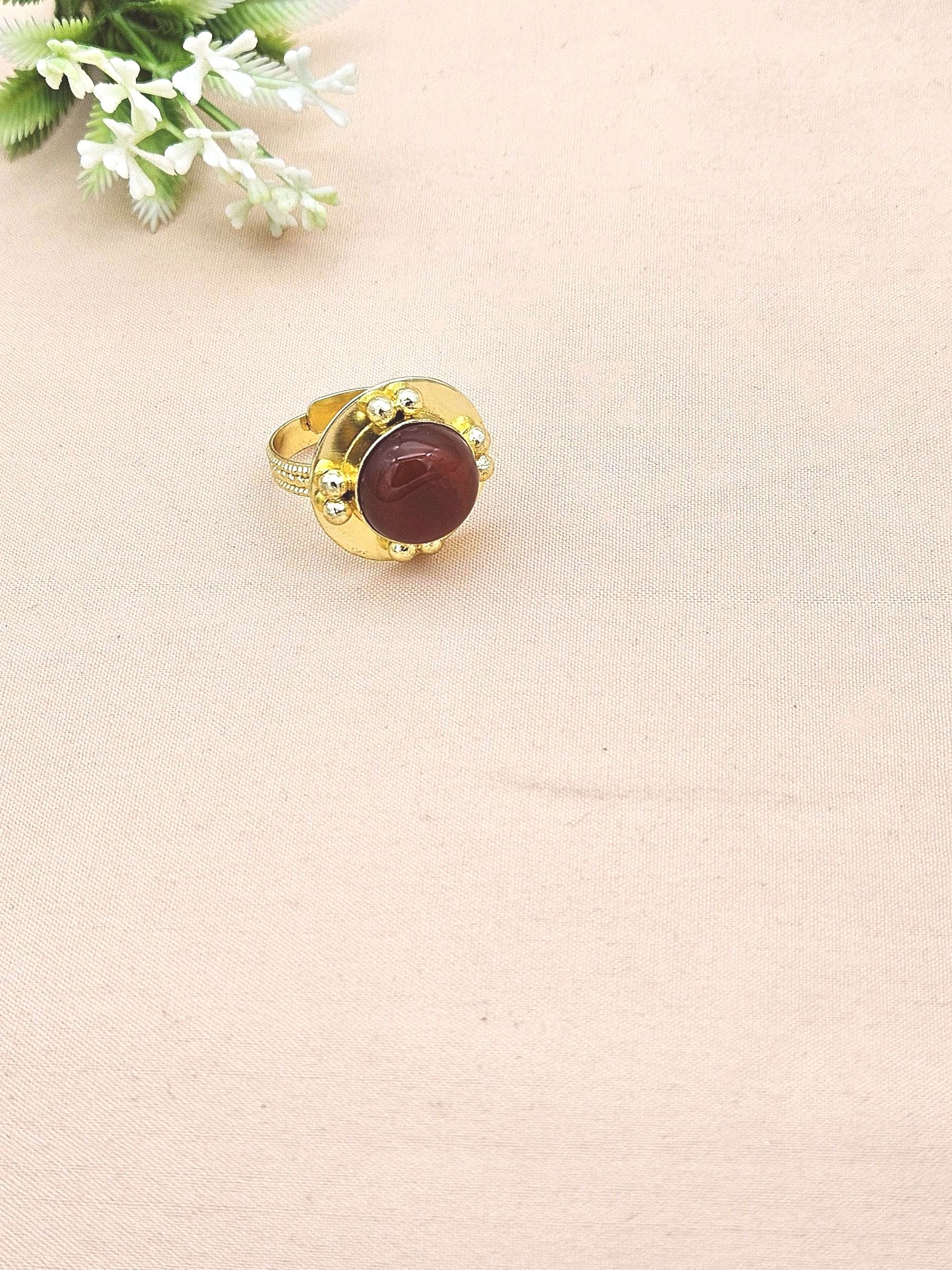 Amazing Gold plated Carnelian stone Round Designer Finger Ring for women